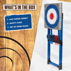 Deluxe Steel Frame Axe Throw Target Game Set – 8 Foam Axes, Indoor/Outdoor Use