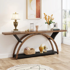 Gray 2-Tier Slim Console Sofa Table, Semi-Circular Metal Frame for Hallway