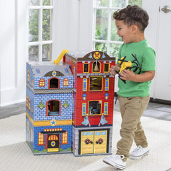 Wooden Kids Play Set, 3-Level Playset with 26 Accessories, Foldable Design for Easy Storage, Indoor Activity Toy