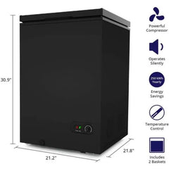 3.5 Cu. Ft. Chest Freezer with 2 Removable Baskets and 7 Temperature Settings, Black