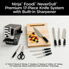 17-Piece Premium Knife Block Set with Built-In Sharpener, Stainless Steel/Black