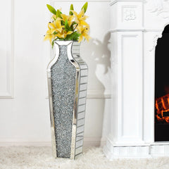 Tall Crushed Diamond Floor Vase, Luxury Decorative Crystal Accent Vase for Living Room, Bedroom and Home Decor