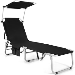 Folding Lounge Chair with Canopy – Shade Chair with Storage Pocket