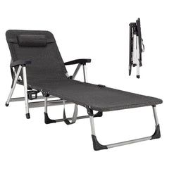 Folding Outdoor Chaise Lounge Chair with Cup Holder and Detachable Headrest