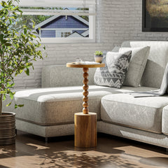 Wood Pedestal End Table, Round Martini Drink Table for Small Spaces, Living Room and Bedroom
