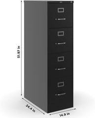 4-Drawer Lockable File Cabinet, Black, 25-Inch D x 15-Inch W