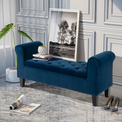 Button-Tufted Storage Ottoman Bench, Upholstered Bed Bench with Rolled Armrests for Bedroom, Living Room and Hallway