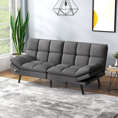 Convertible Futon Sofa Bed with Memory Foam, Foldable Loveseat Sleeper with Adjustable Armrests