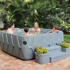 4-Person Square Plug-and-Play Hot Tub with Ozonator – 20 Stainless Steel Jets, LED Waterfall, 110V