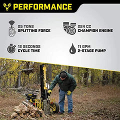 25-Ton Horizontal/Vertical Full-Beam Gas Log Splitter with Auto Return