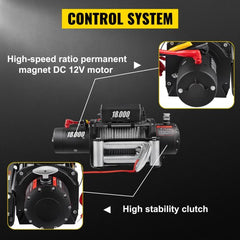 18,000 LBS Electric Winch, 12V Steel Cable Winch, Off-Road Towing Winch for ATV, UTV, Truck and Trailer