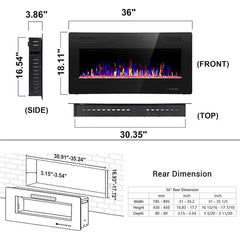 Recessed Electric Fireplace Heater, Wall Mounted 750-1500W Fireplace with Remote Control