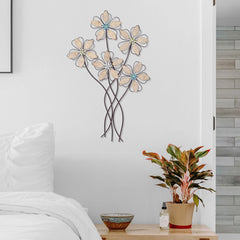 Metal Wall Decor with 5 Flowers, Decorative Floral Wall Hanging Sculpture for Living Room, Bedroom and Home Decoration