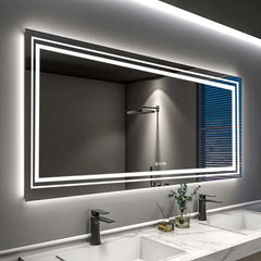 Extra Large LED Lighted Bathroom Mirror, Anti-Fog Wall Mounted Vanity Mirror with 3 Colors
