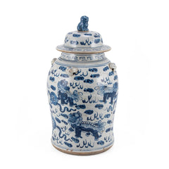 Small Vintage Temple Jar with Lion Motif, Decorative Accent Container for Home Decor and Interior Display
