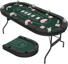Foldable Poker Table for 8 Players, Card Game Table with Deep Metal Cup Holders