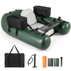 Inflatable Float Tube – Fishing Belly Boat with Fish Ruler, 2 Storage Bags, Pump & Carry Bag