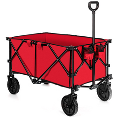 Collapsible Folding Utility Wagon Cart with Universal Wheels, Adjustable Handle and Cover Bag