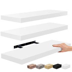 Set of 3 Floating Wood Wall Shelves, Wall Mounted Display and Storage Shelves with Invisible Brackets for Books and Home Decor