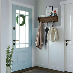 Wood Wall Key Holder with Shelf, Decorative Entryway Mail Organizer with Large Coat Hooks and Storage Rack