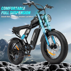 2000W 52V All-Terrain Fat Tire Electric Bike for Adults, 30-180 Mile Range