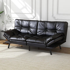Convertible Futon Sofa Bed with Memory Foam, Foldable Loveseat Sleeper with Adjustable Armrests