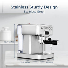 20-Cup Stainless Steel Semi-Automatic Espresso Machine with 0.5-Gallon Water Tank