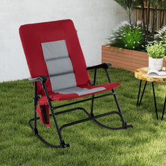 Oversized Folding Rocking Chair – Padded Patio Lounge with Metal Frame & Side Pocket