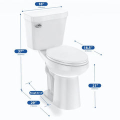 Two-Piece Elongated Toilet with Soft-Close Seat, 1.28 GPF Siphonic Flush, Universal Height, Cotton White