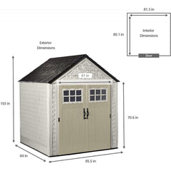 7 x 7-Ft. Resin Outdoor Garden Storage Shed with Windows and Utility Hooks, Sand