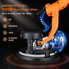 1000W Drywall Sander with Vacuum and LED Light, Electric Wall and Ceiling Sander with Dust Collection
