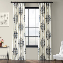 Medallion Damask Printed Cotton Room Darkening Curtain Panel, 1 Piece
