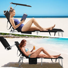 Folding Lounge Chair with Canopy – Shade Chair with Storage Pocket