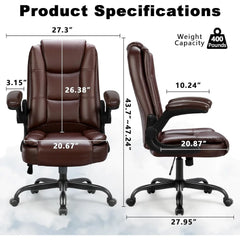 Big and Tall Ergonomic Office Chair, High Back Leather Executive Computer Chair with Padded Flip-Up Arms