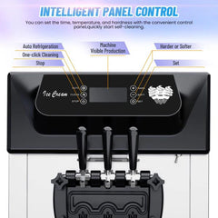 2200W 3-Flavor Soft Serve Ice Cream Machine, 5.3–7.4 Gal/Hr, LCD Touch Screen, Automatic Cleaning