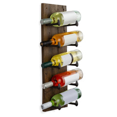 5 Bottle Wood Wall Mounted Wine Rack, Walnut Finish Bottle Holder for Kitchen, Dining Room and Home Bar