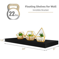 Set of 3 Floating Wood Wall Shelves, Wall Mounted Display and Storage Shelves with Invisible Brackets for Books and Home Decor