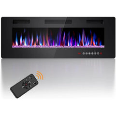 Recessed Electric Fireplace Heater, Wall Mounted 750-1500W Fireplace with Remote Control