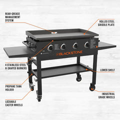 36-Inch 4-Burner Griddle Cooking Station with Side Shelves