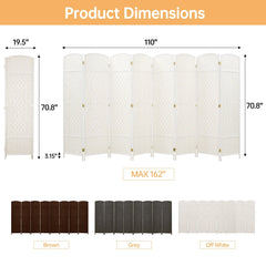 6 FT Tall Woven Fiber Room Divider, Freestanding Folding Privacy Screen