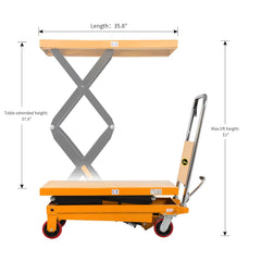 Hydraulic Lift Table Cart 770 lbs Capacity, 51" Max Height, Double Scissor Lift with Safety Guard & 4 Wheels