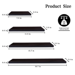 4-Piece Wood Floating Wall Shelves, White and Black Storage Shelf Set for Home Decor