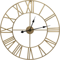 24 Inch Large Round Gold Metal Wall Clock, Decorative Analog Clock for Home