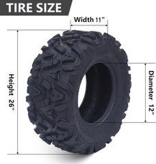 Set of 2 26x12-12 6PR All-Terrain ATV/UTV Off-Road Tires, Black
