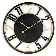 24 Inch Round Wooden Wall Clock, Modern Analog Clock with Numeral Design, Battery Operated