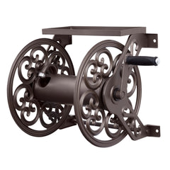 Steel Decorative Wall-Mount Garden Hose Reel, Bronze Outdoor Hose Storage Holder