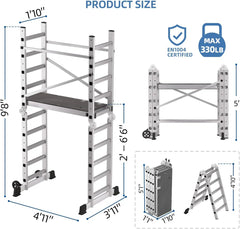Foldable Multipurpose Scaffolding Ladder and Rolling Work Platform, Adjustable, 330-Lb. Capacity