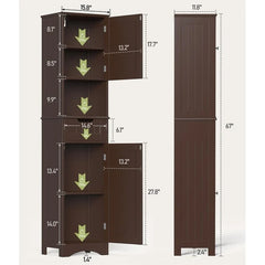 67 Inch Tall Narrow Bathroom Linen Cabinet, 5-Tier Solid Wood Freestanding Storage Cabinet