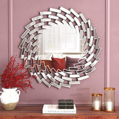 Round Sunburst Wall Mirror, Decorative Accent Mirror for Living Room, Bedroom and Entryway Home Decor