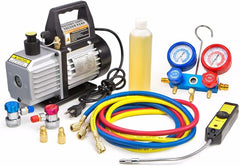 4 CFM HVAC A/C Refrigeration Vacuum Pump and Manifold Gauge Kit with R134a Tap, Leak Detector and Carrying Bag